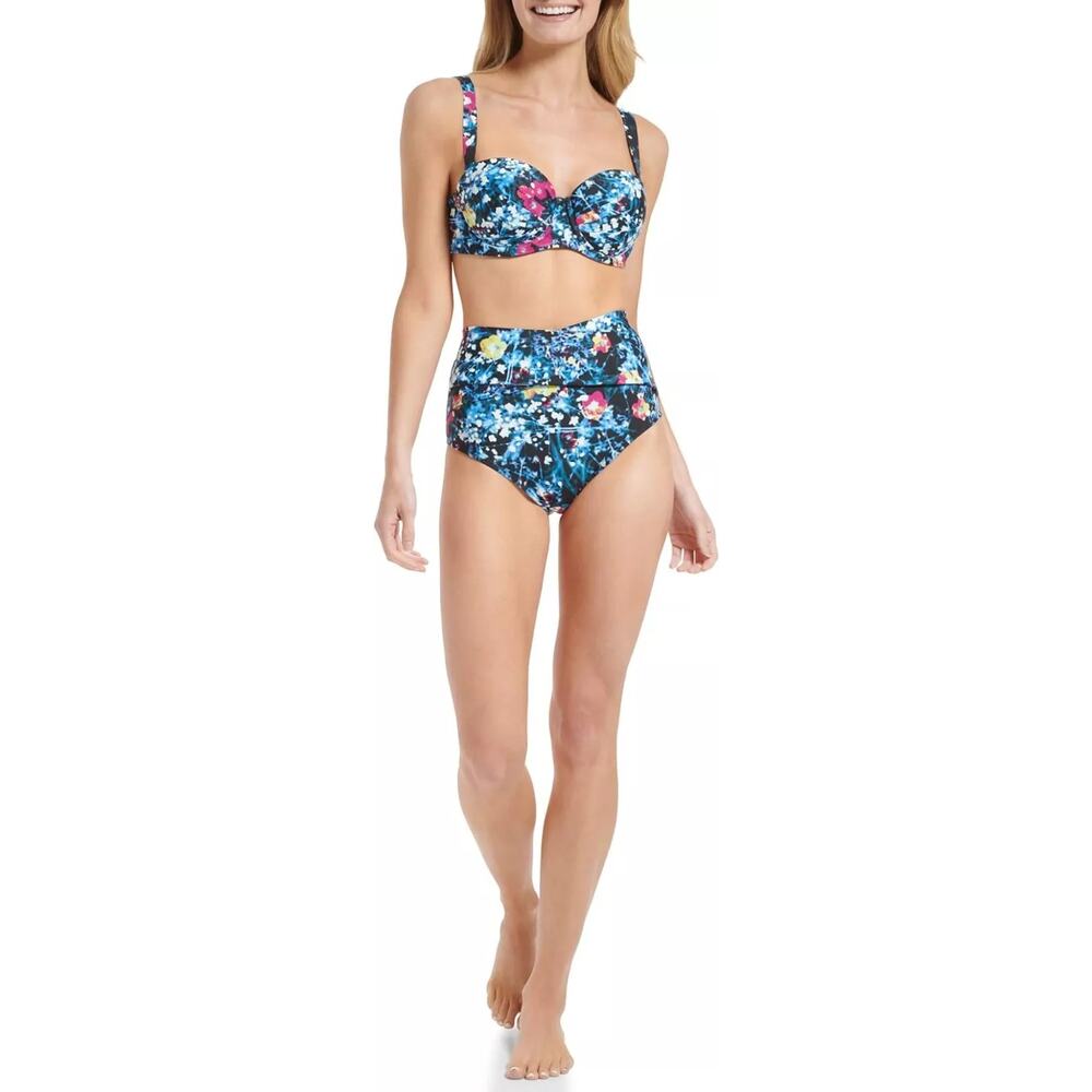Calvin Klein Womens Printed Balconette Ruched Digital Poppy Black, M, L, NWT